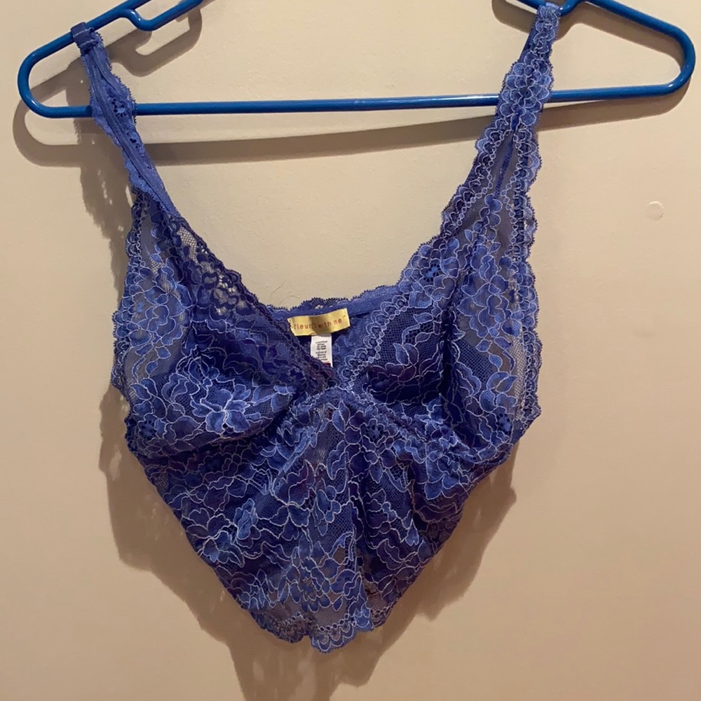 NWT Longline Bralette, Lace Blue/White